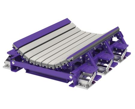 A cross section of a purple and grey conveyor belt