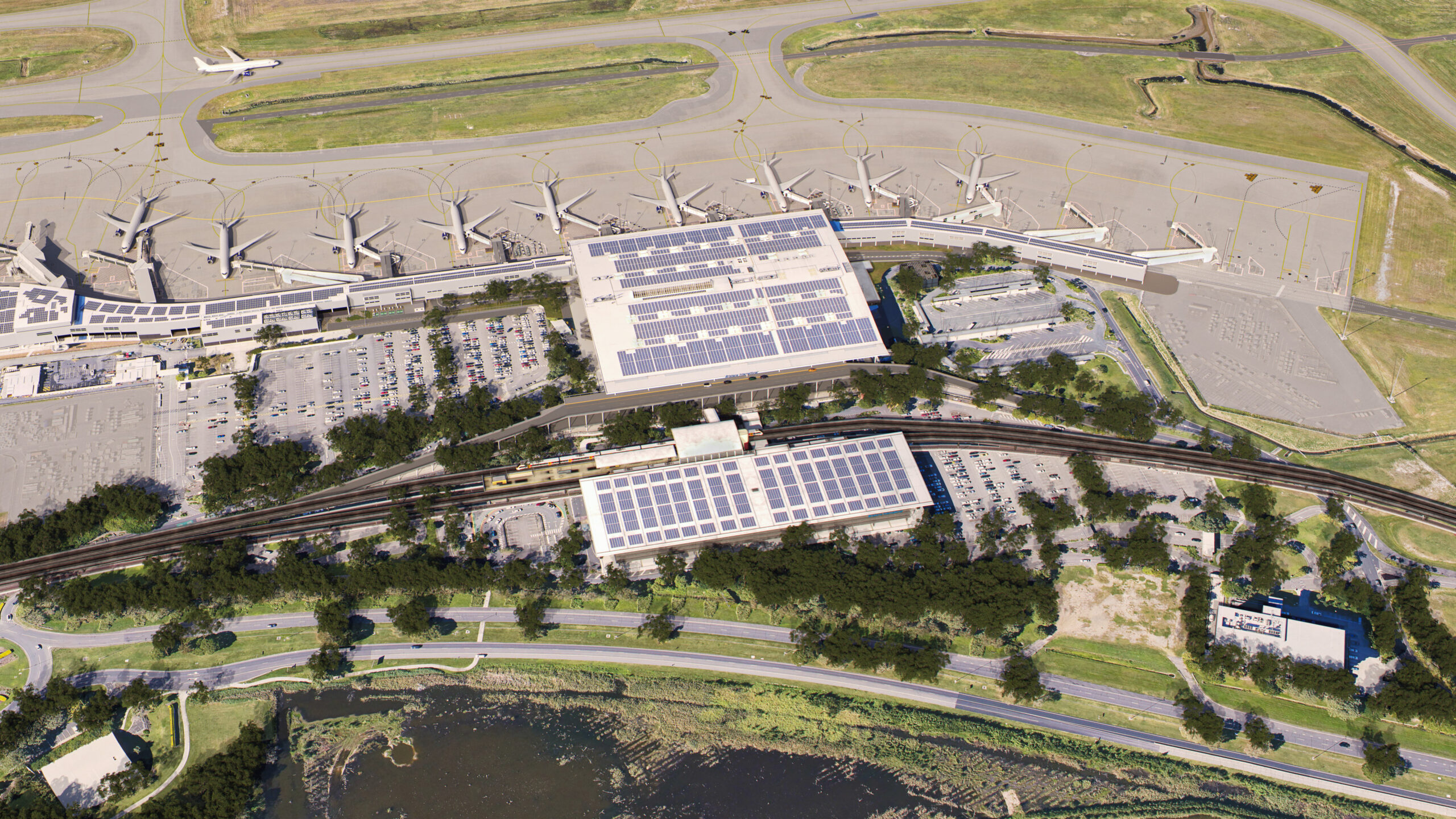 An aerial view of the International Terminal